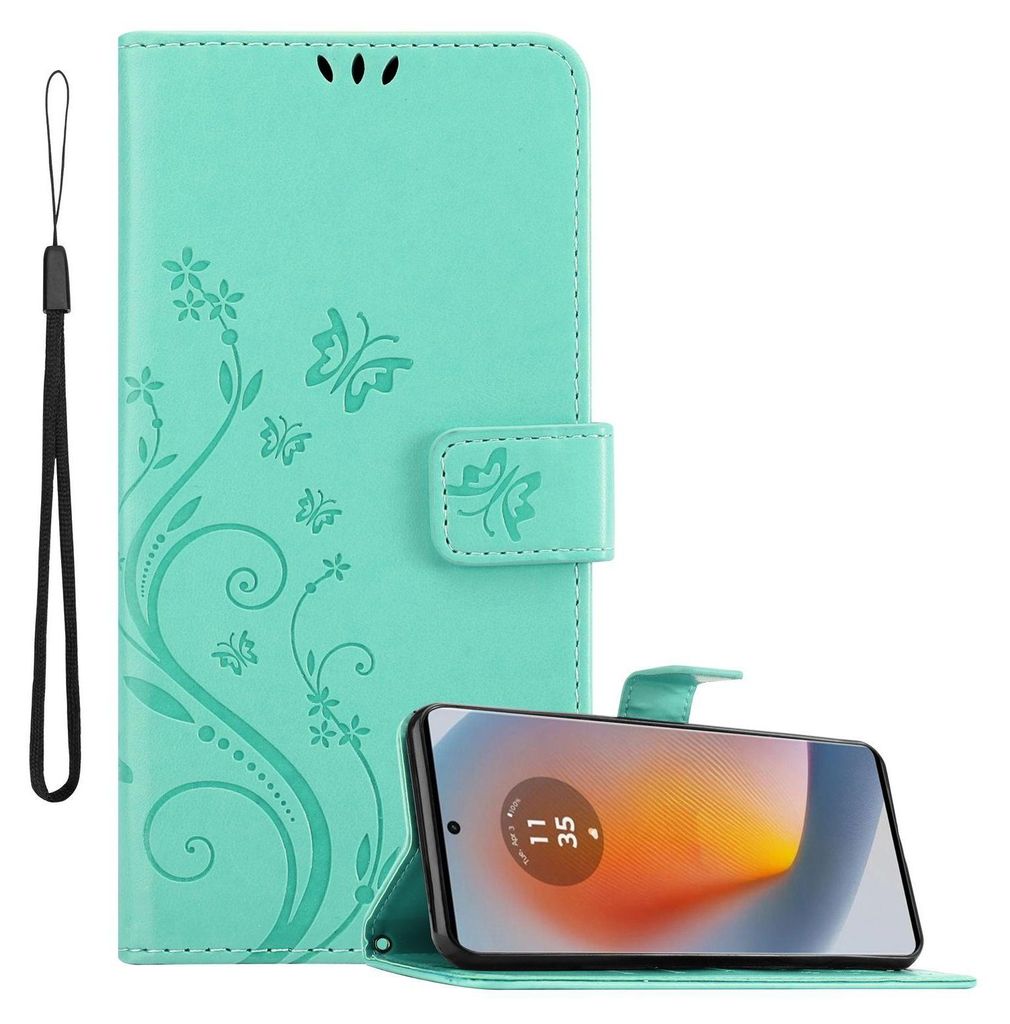 Cadorabo Hülle für Motorola Moto Edge 50 Fusion Hülle in FLORAL TÜRKIS Schutzhülle im Blumen Design mit Magnetverschluss, Standfunktion und Ka...