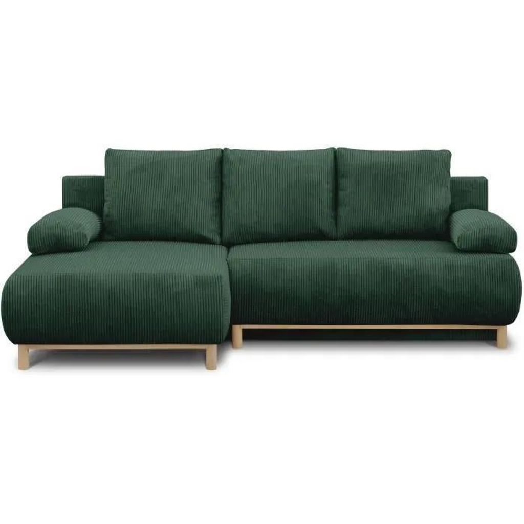 Ecksofa linksseitig - 3 Sitze - MIKA - Dunkelgrüner Cordstoff - Aufbewahrungsbox - 192 x 84 x 93 cm
