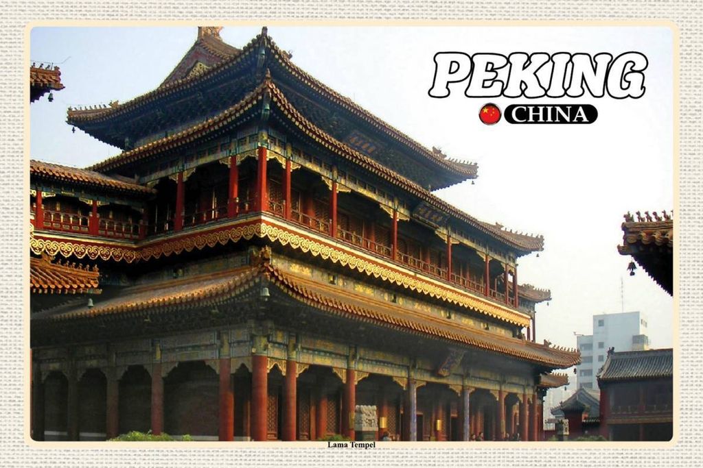 vianmo Holzschild 12x18 cm Peking China Lama Tempel Bildmotiv Reisemotiv Abenteuer Reisen