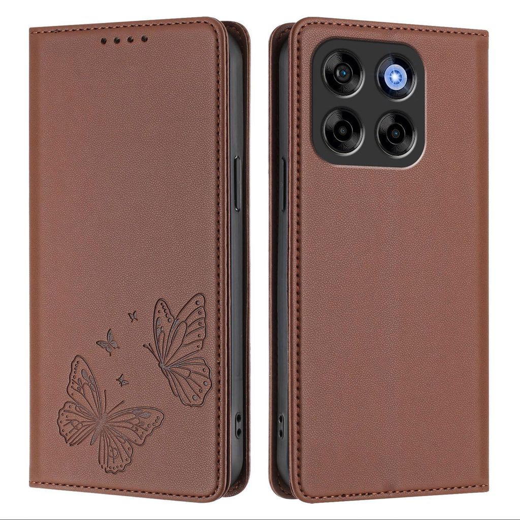Lederhülle für ZTE Blade V70/nubia V70, Schmetterling Prägung Leder Brieftasche Schutzhülle mit Ständer Braun