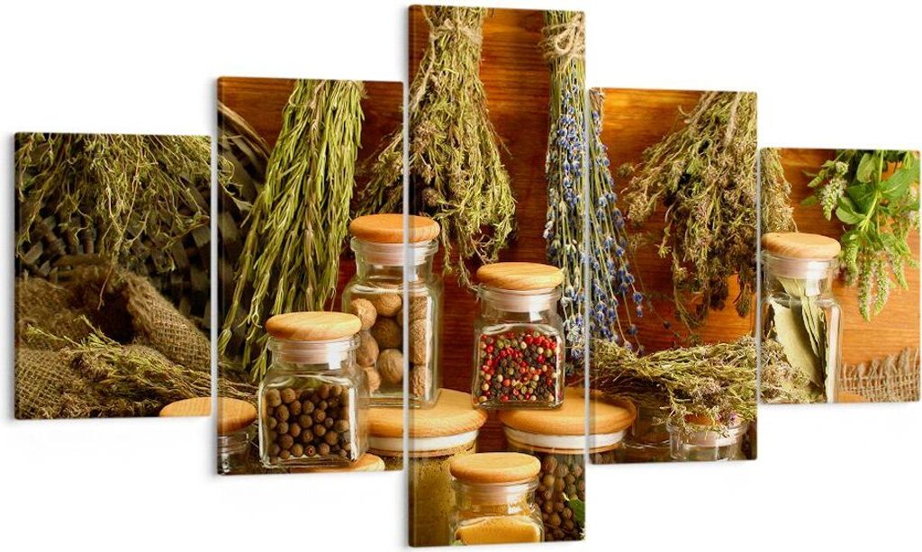 Bild auf Leinwand - Leinwandbild - Aromatisch duft flasche kräuter - 125x70cm - Wand Bild - Wanddeko - Leinwanddruck - Bilder - Kunstdruck - Leinw...