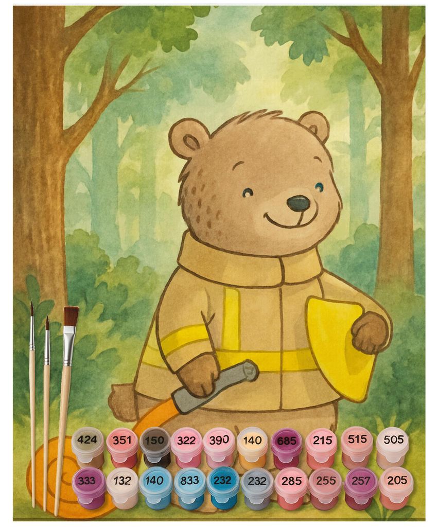Mr. & Mrs. Panda DIY Malen nach Zahlen Bär Freiwillige Feuerwehr Design 40 x 50 cm Mit Rahmen - Weiß - Geschenk, set, Acryl, Feuerwehrfest, Jugen...