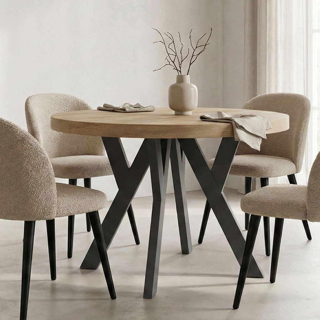 Runder Ausziehbarer Tisch für Esszimmer, PERO, Loft-Stil, Skandinavische, Durchmesser: 90 / 190 cm, Farbe: Eiche Sonoma / Schwarz