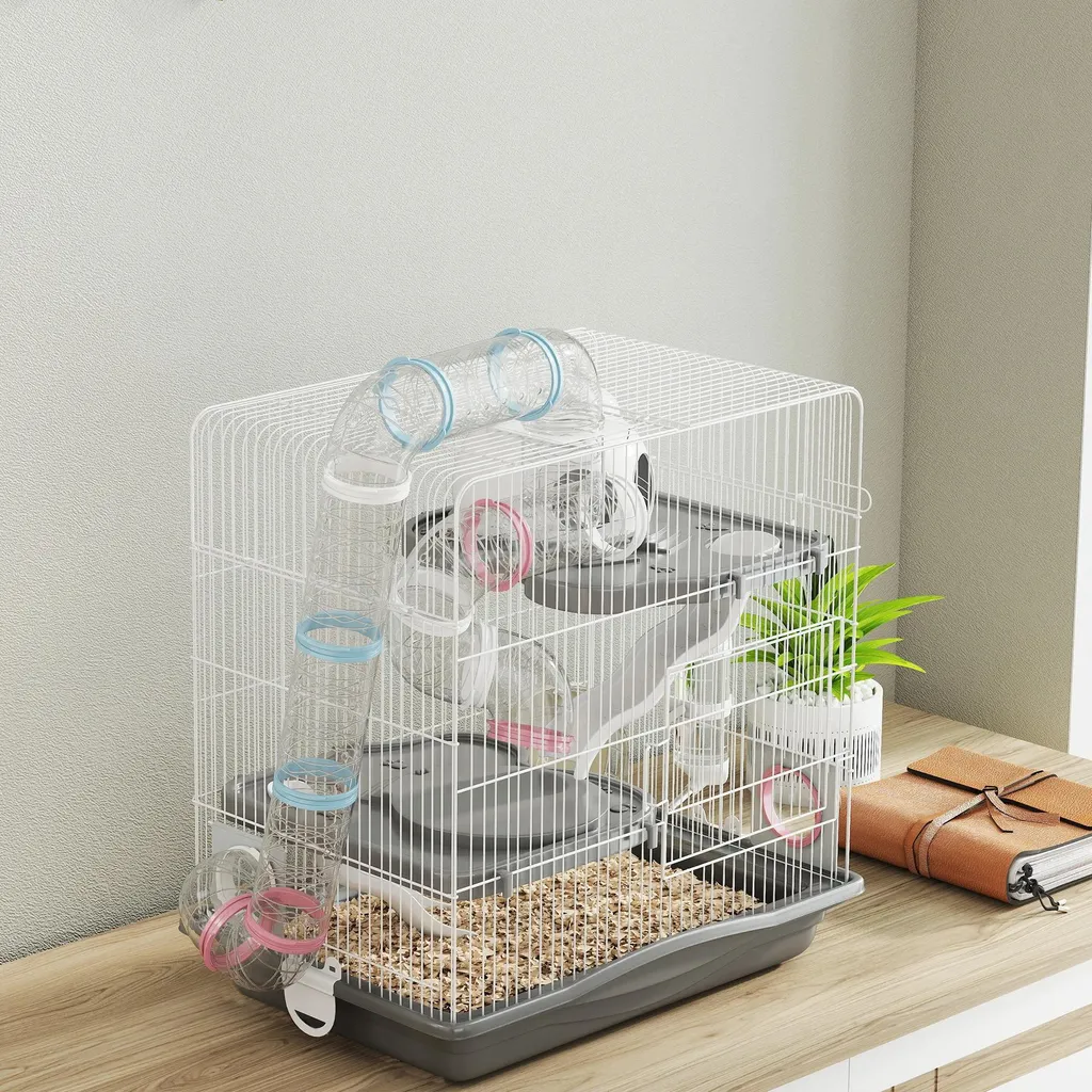 Cage pour hamster 45x30x45 cm avec tunnel et roue - Modèle Gris Anthracite - 10