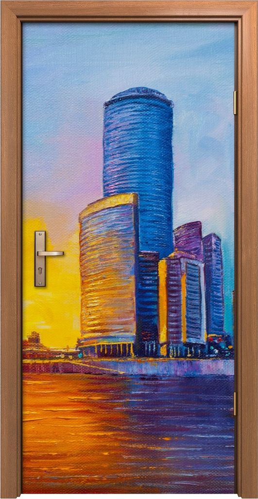 Türposter 90x200 cm Türaufkleber Türtapete Türfolie Klebefolie Wolkenkratzer Stadt Sonnenuntergang