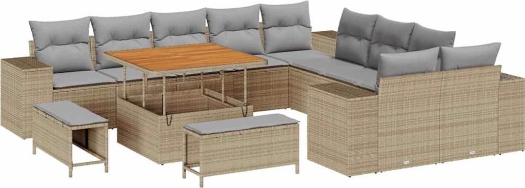 Gartensofa-set mit Kissen 13 pcs Beige Poly-Rattan