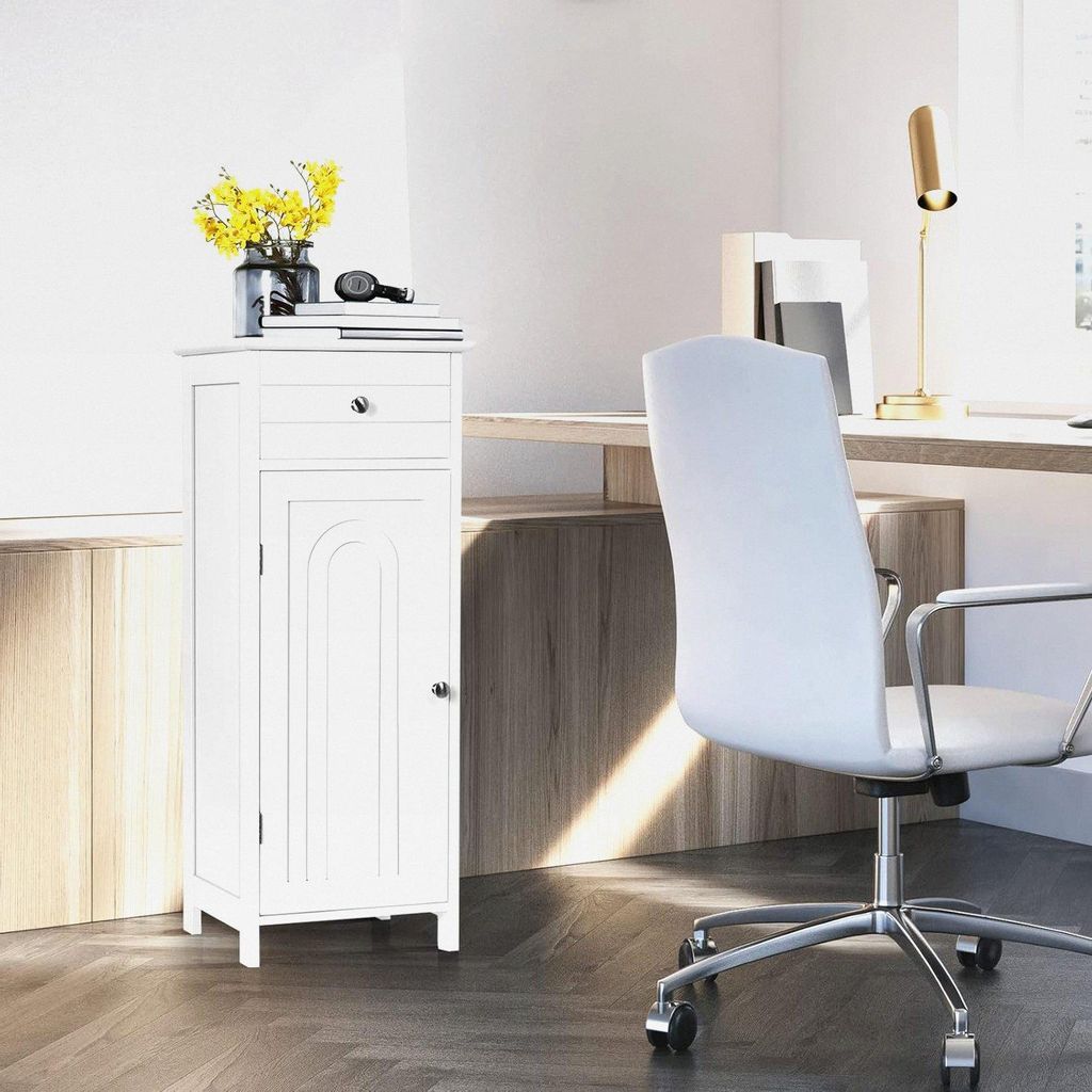 Badschrank mit Schublade, Midischrank mit verstellen Regalen, Badezimmerschrank Badkommode Holz für Badezimmer & Wohnzimmer, 30 x 35 x 87 cm (Weiß)