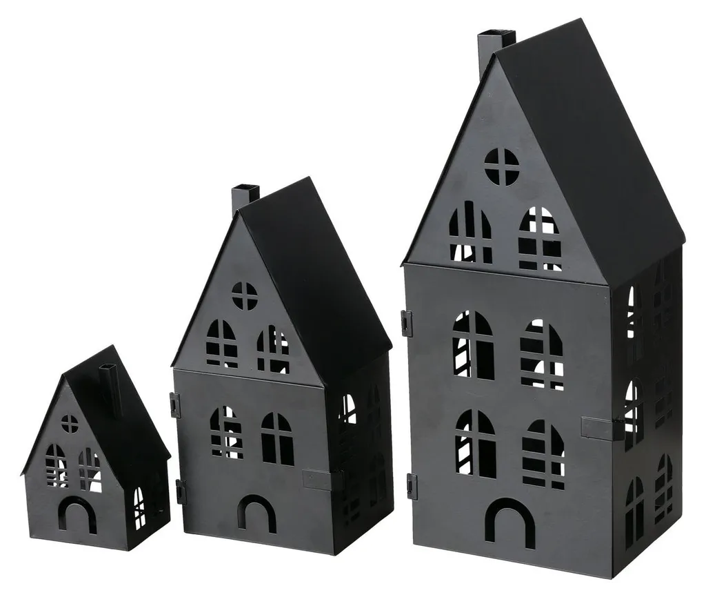 Lanterne de salon DOVER anti-vent en métal noir, pack de 3 photophores