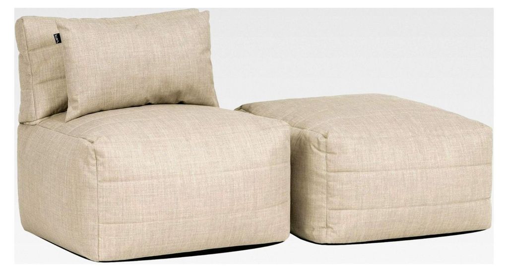 Noa Liegesessel mit Hocker, Modulares Sofa für Erwachsene, Beige, Olefin Stoff für Innen- und Außenbereich, Ecksofa, Bequemer Sitzsack mit Füll...