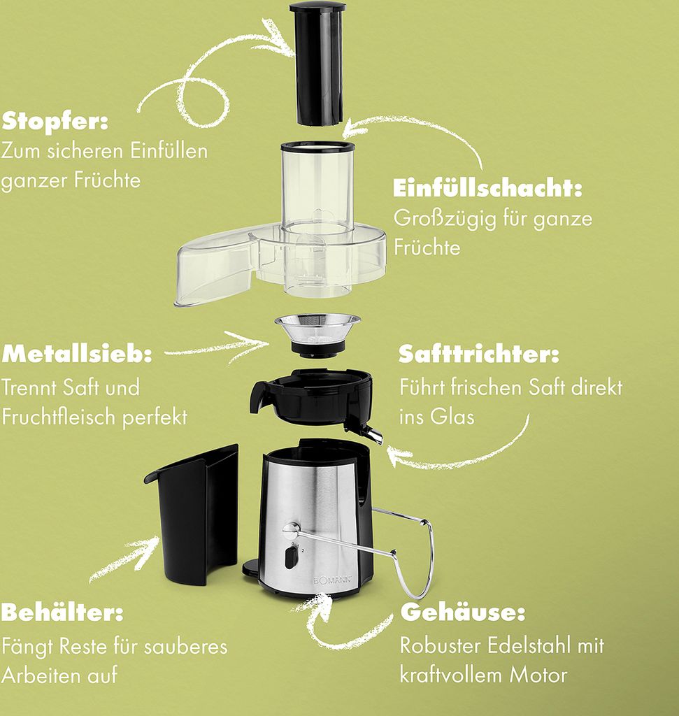 Bomann® Entsafter Gemüse und Obst | Juicer Machine mit Produktbild 5