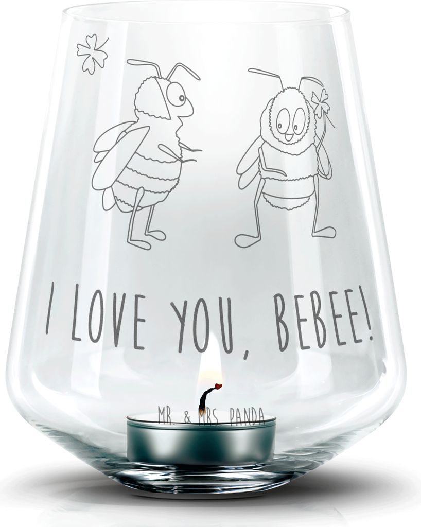 Mr. & Mrs. Panda Laterne Bienen Paar - Transparent - Geschenk, gravur glas, für Frauen, kerzenhalter, Freund, Hochzeitstag, Freundin, Schildkröte...