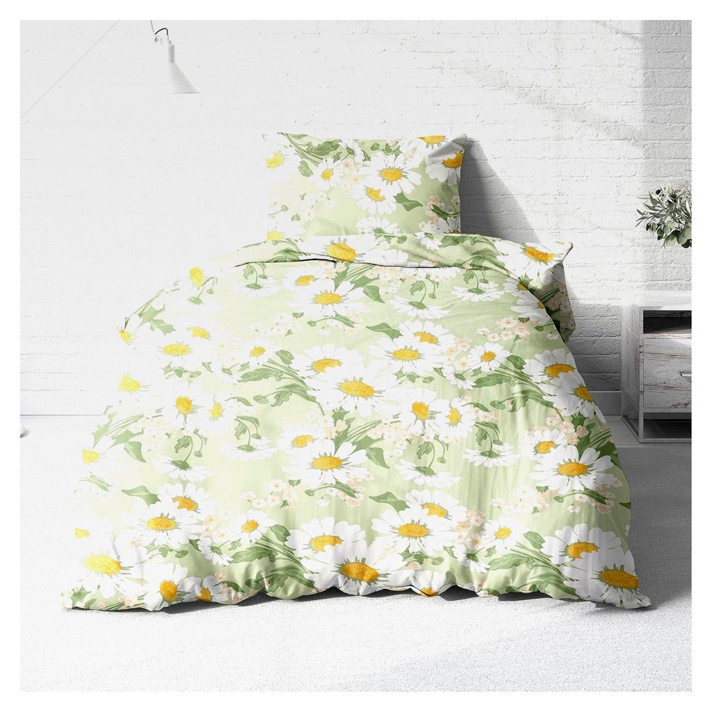 Bettwäsche 135x200 + 80x80 cm - Margeriten Design hell - Sommer Bettwäsche aus Baumwolle – Weich, Atmungsaktiv & Hautfreundlich - bügelfrei