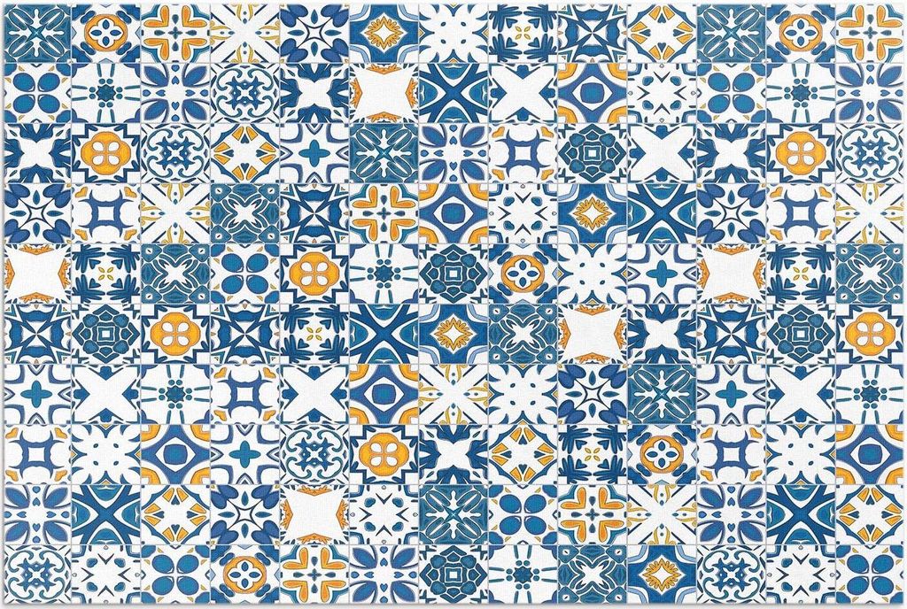 Gemusterte Fliesen buntes Mosaik – Vinylteppich – 100x150 cm – Outdoor Teppich – Terrasse – Wetterfest – Modern