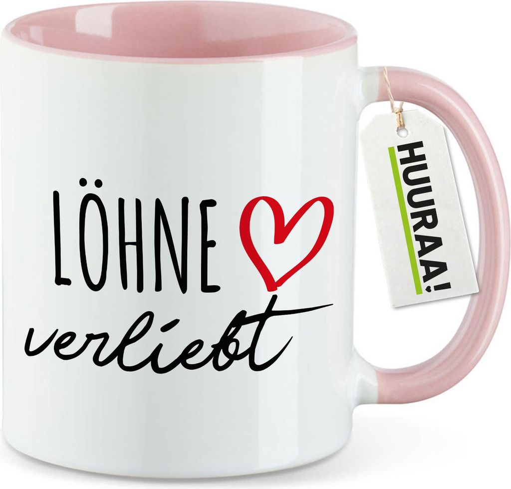 Huuraa Kaffeetasse Löhne verliebt 330ml Rosa Keramik Kaffeebecher Geschenkidee