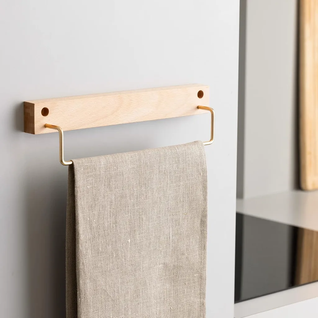 Étagère à serviettes murale en bois marron - Support de rangement 30cm