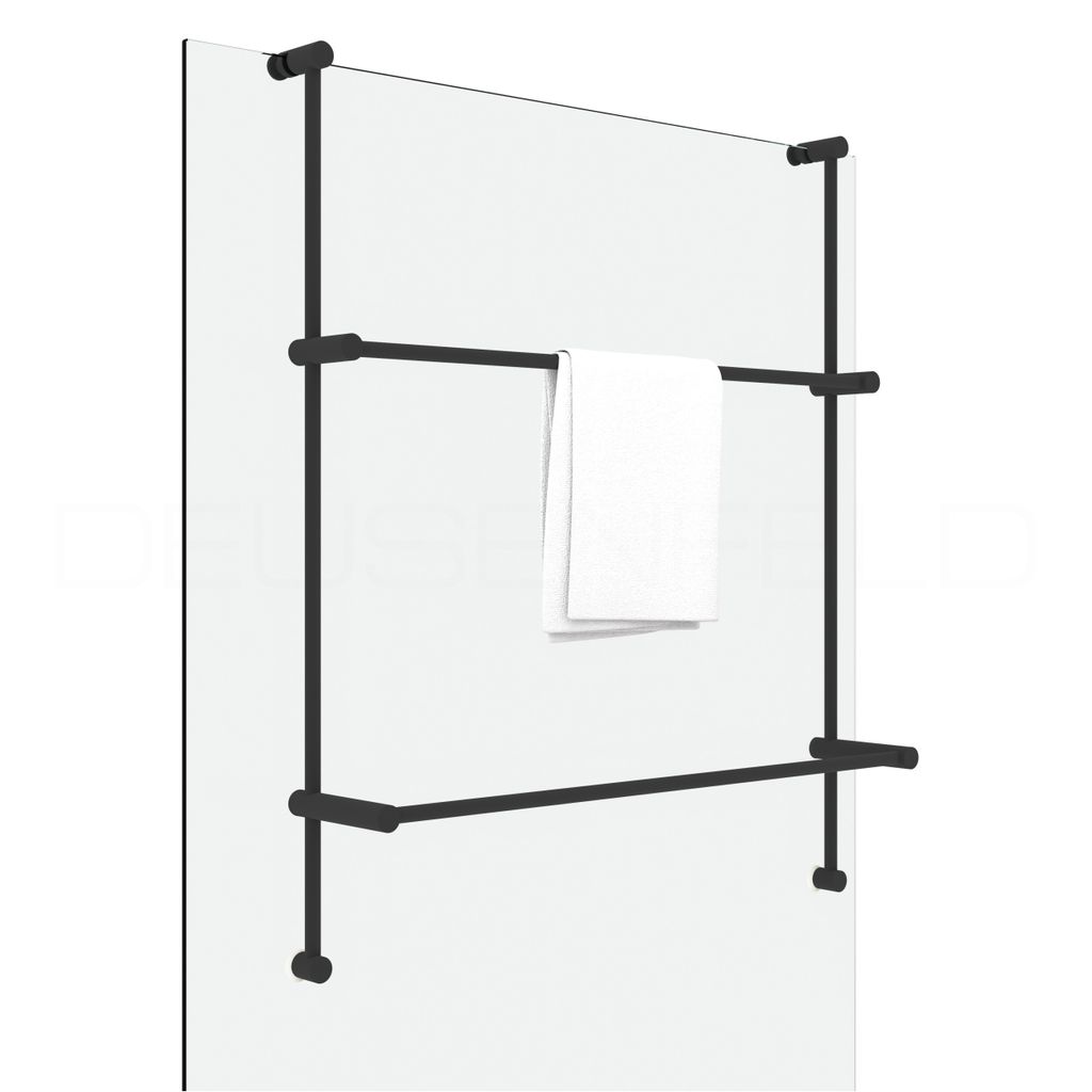 DEUSENFELD Edelstahl Handtuchhalter für Glaswand, Duschwand, für 4-10mm, 600x700mm, Stufenlos höhenverstellbar, 2 oder 1 Halter, matt schwarz