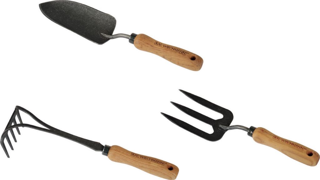 Gartenpflege-Sets Premium Teak Gartenwerkzeug Set 3-teilig als robustes Gartenzubehör exklusive Gartengeräte mit Teakholz Griff