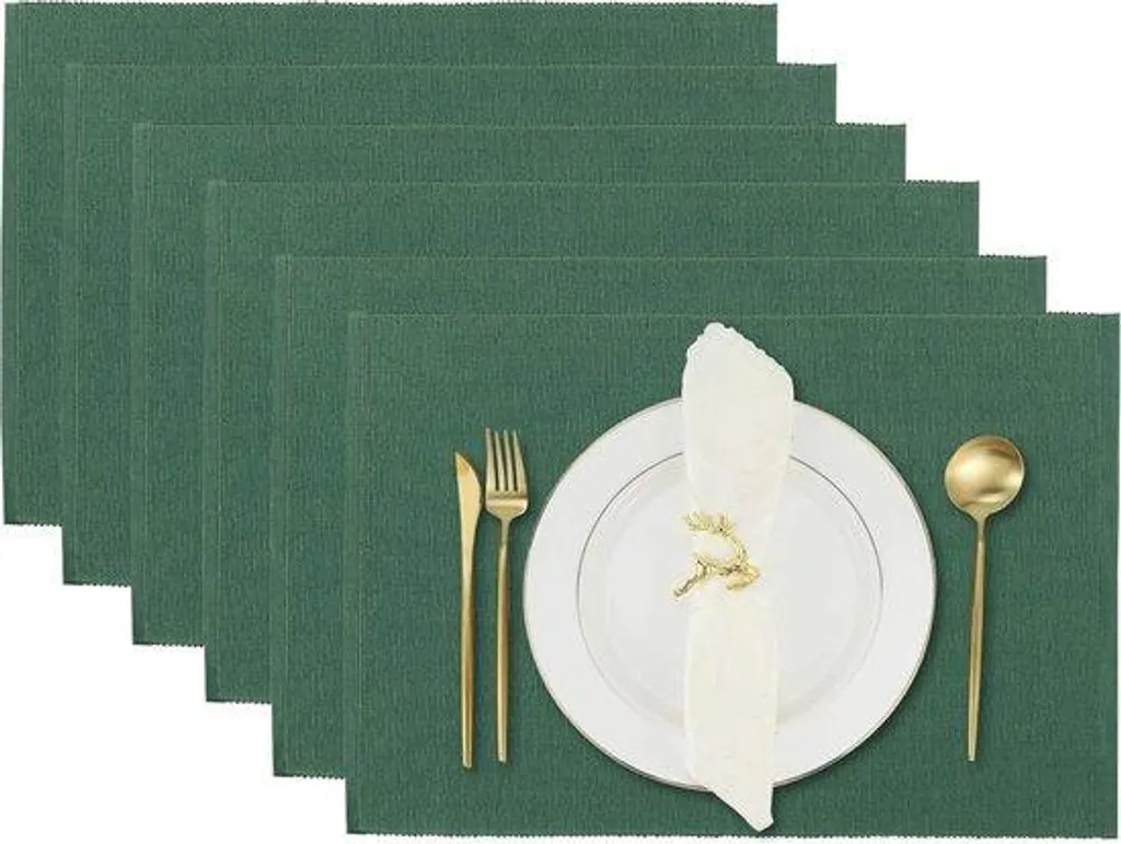 Sets de table 33x48 cm réversibles en coton vert feuille, lot de 6