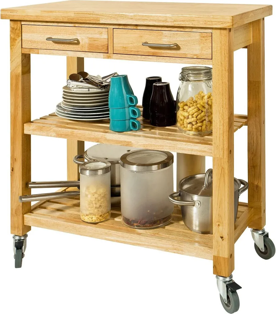 Meuble Cuisine Gain de Place : Chariot en Bois avec Tiroirs et Étagères