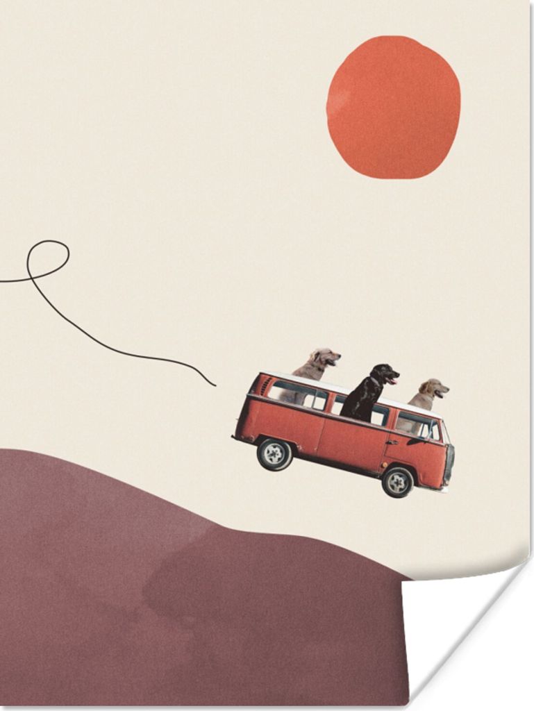 MuchoWow Poster Hund - Retro - Bus 90x120 cm - Wohnzimmer