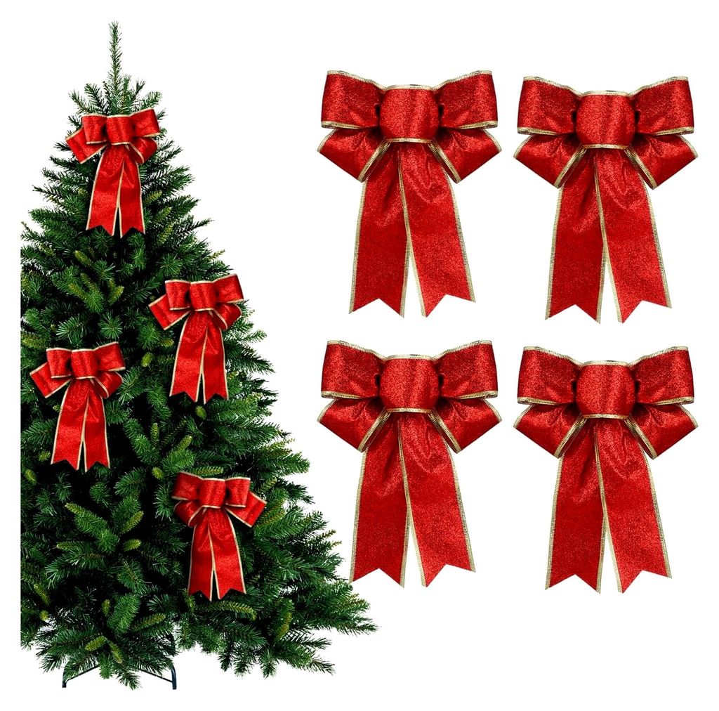 5 Stück Große Rote Schleifen für Weihnachtsbaumdekoration und Geschenkverpackung
