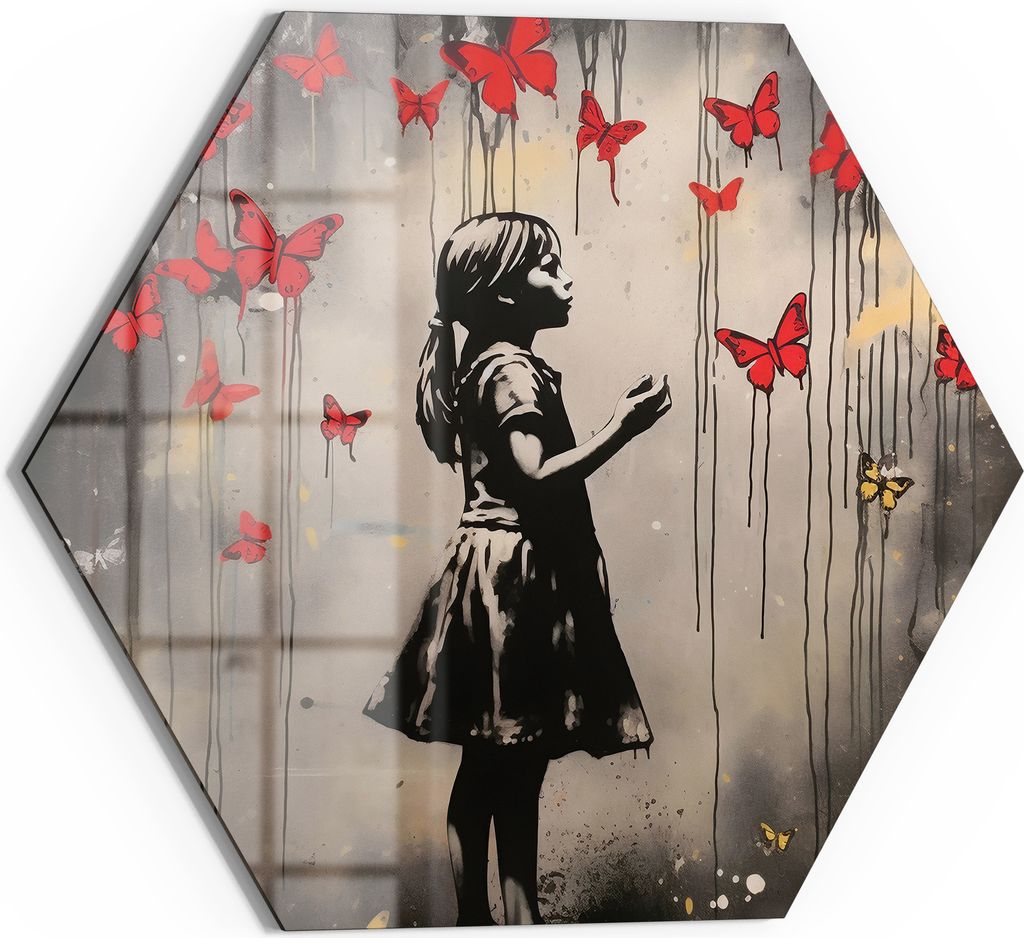 DEQOART Magnettafel Glas 55x48 cm 6-eckig 'Schmetterlingsträume' beschreibbar Whiteboard Küche