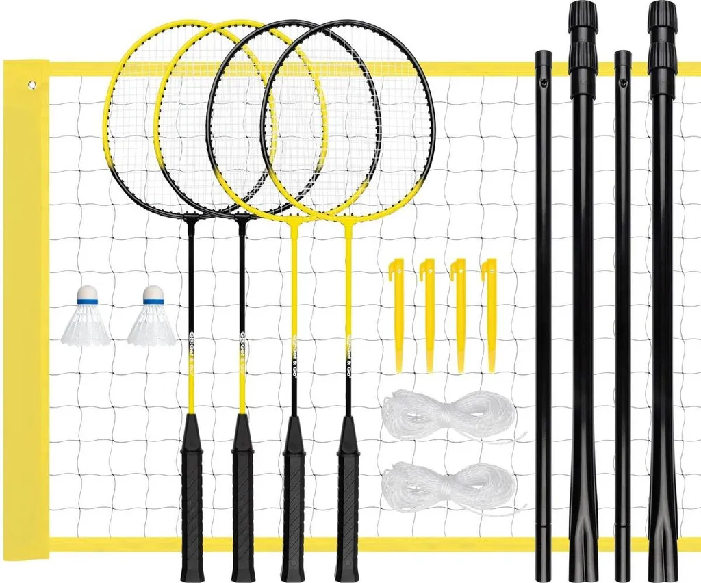 Get & Go Game Set Pack complet de badminton 4 joueurs avec poteaux