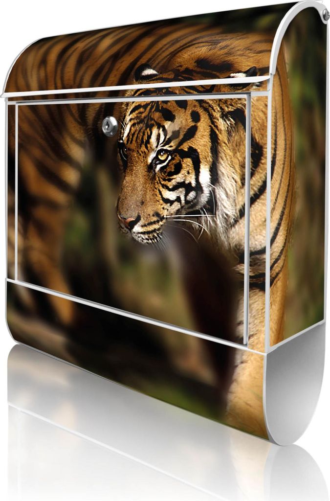 banjado Design Briefkasten Stahl weiß mit Zeitungsfach pulverbeschichtet "Tiger" 38x46x12,5cm & 2 Schlüssel - Postkasten A4 Einwurf inkl. Montage...