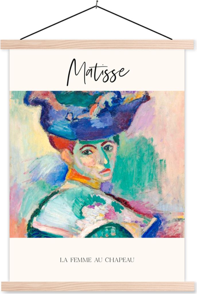 MuchoWow Textilposter Matisse - Kunst - Die Frau mit dem Hut 120x160 cm mit holzfarbenen Rahmen - Plakatkarton