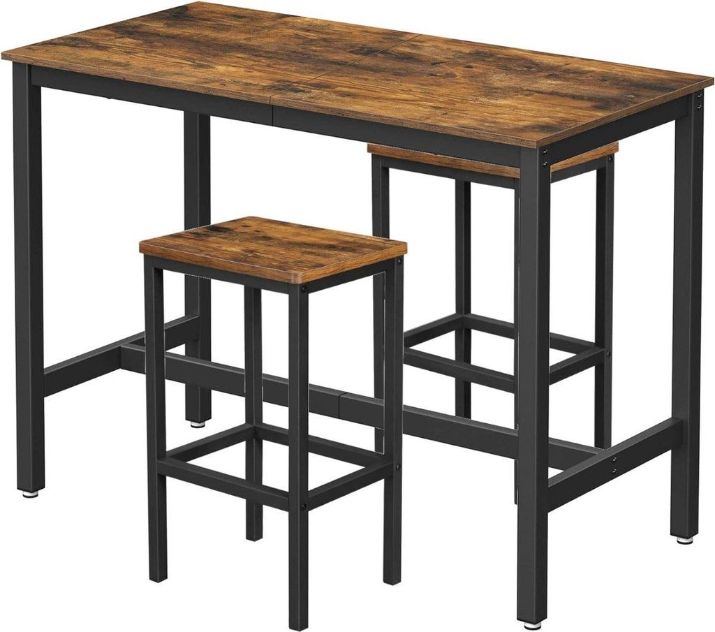 Hoppa! | Bartafel- en Barkrukken Set | Bruin und Schwarz, 120×60×90 cm