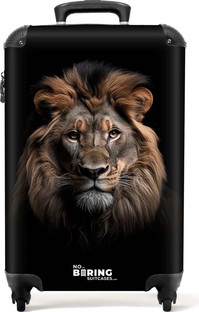 NoBoringSuitcases.com Handgepäck Koffer 55x40x20 cm, Tiere auf schwarzem Hintergrund: Löwe, 36L