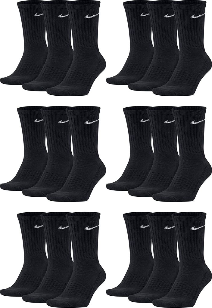 18 Paar Nike Herren Damen Socken SX4508 - Farbe: schwarz / schwarz / schwarz - Größe: 34-38