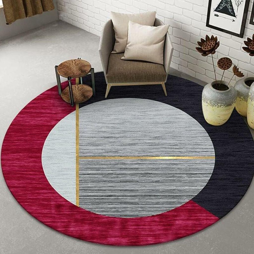 Moderner Teppich, rund, grau, rot, schwarz, 80 cm, 100 cm, 120 cm, 140 cm, 160 cm, 180 cm, 200 cm Durchmesser, für Wohnzimmer, Schlafzimmer, rutsc...