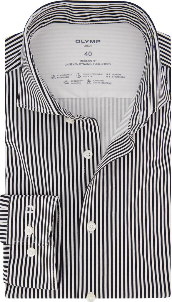 Olymp Luxor 24/7 moderner Schnitt Businesshemd schwarz gestreift