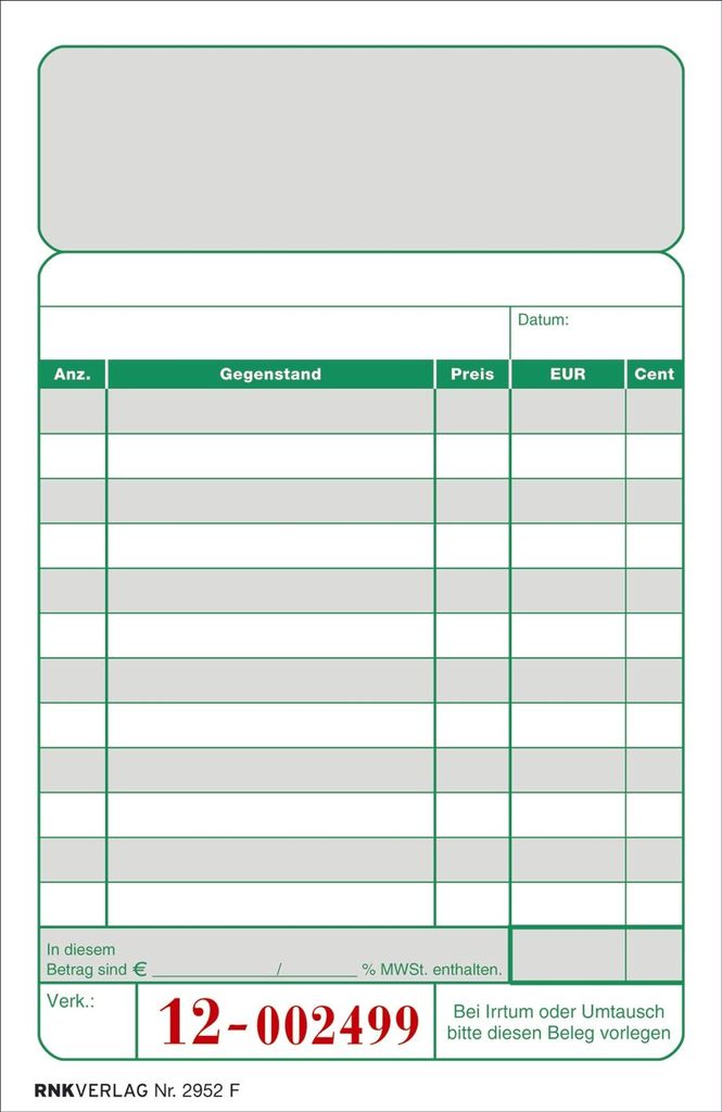 RNK RNKVERLAG - Kassenbericht - 50 Blatt - 96 x 167 mm - Produktbild 