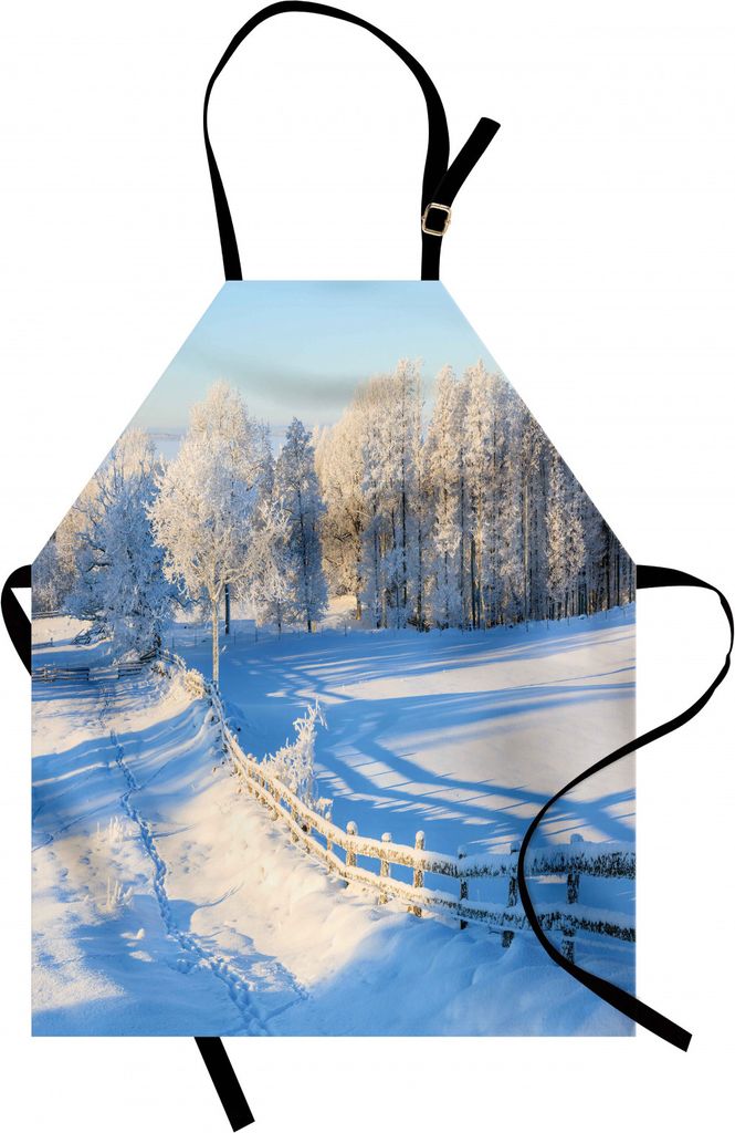 ABAKUHAUS Ackerland Kochschürze, Winter Schneetal mit Eichenrändern Kiefern Gefrorene Pastorale Hochkalte Länder Kunst, Farbfest Höhenverstellb...