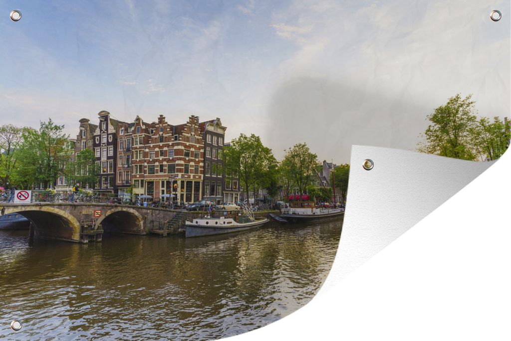 MuchoWow 120x80 cm Outdoor-Poster Gartendeko Sichtschutz Garten Poster für den Garten Sonnenuntergang an der Brouwersgracht in Amsterdam