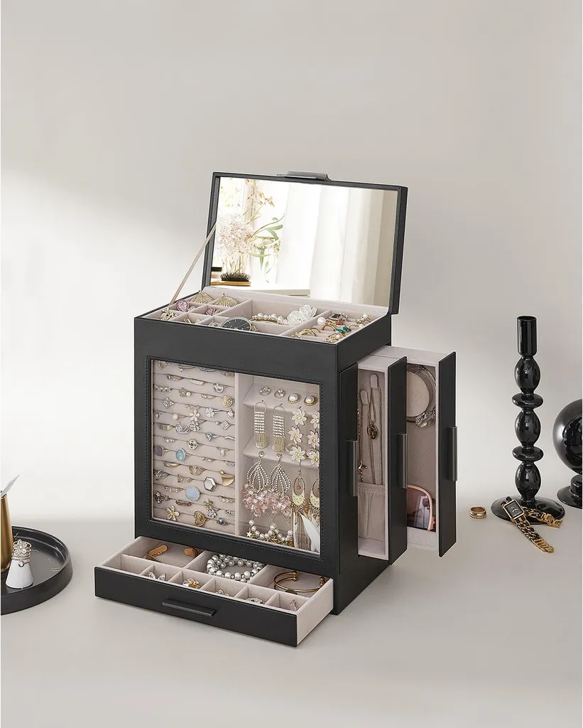 Rangement moderne pour bijoux - Coffret graphite et verre Noir-Argent