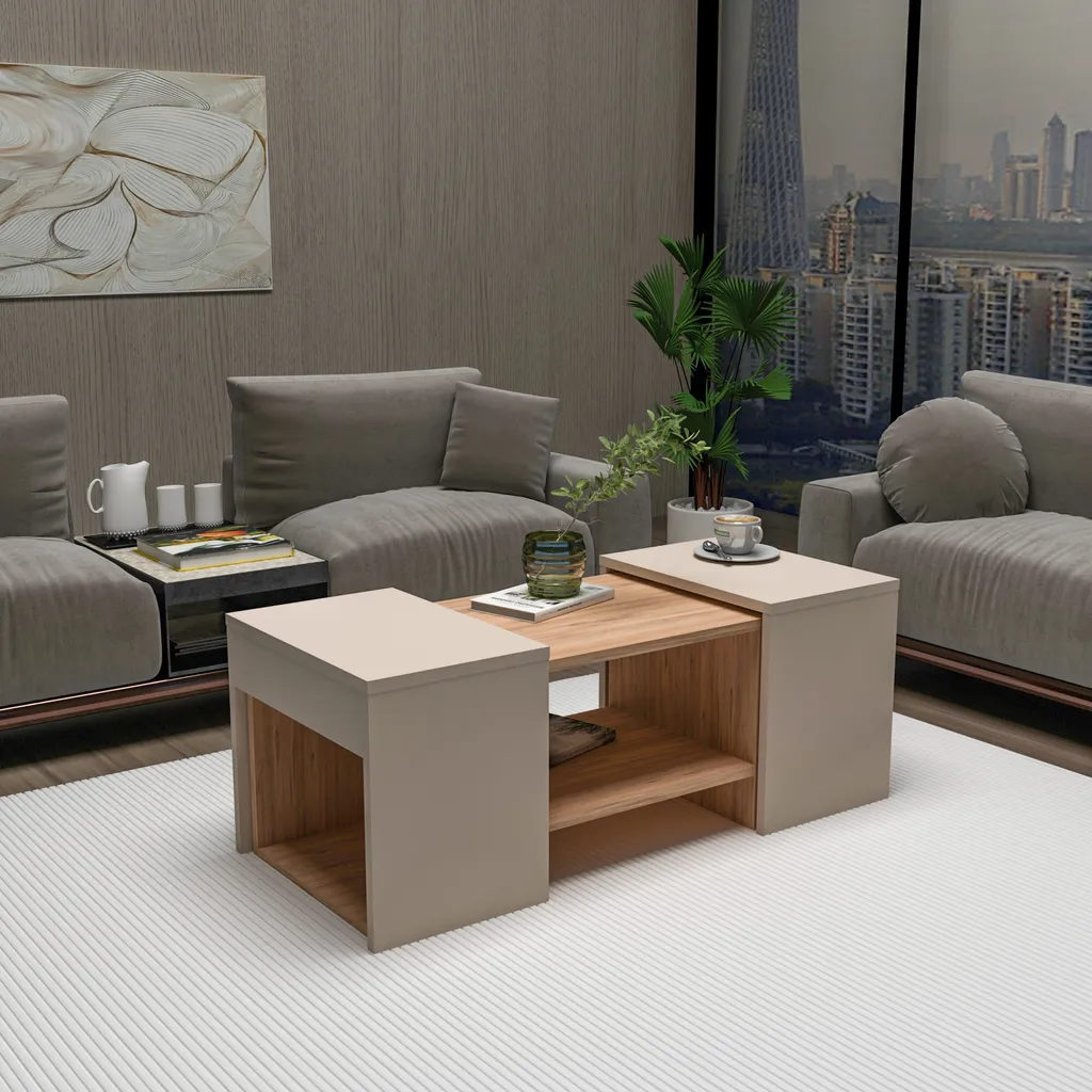 Ensemble Table Basse Sartos en Mélaminé Robuste Pin Atlantique 100x40 cm