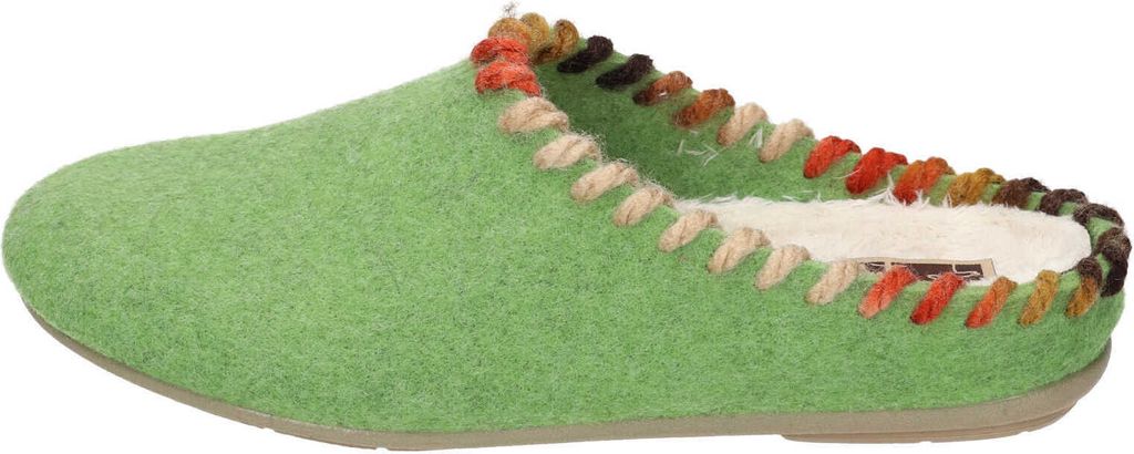 Manitu Damen Hausschuhe Pantoffel dekorative Einstiegskante bunte Fäden 320095, Größe:37 EU, Farbe:Grün