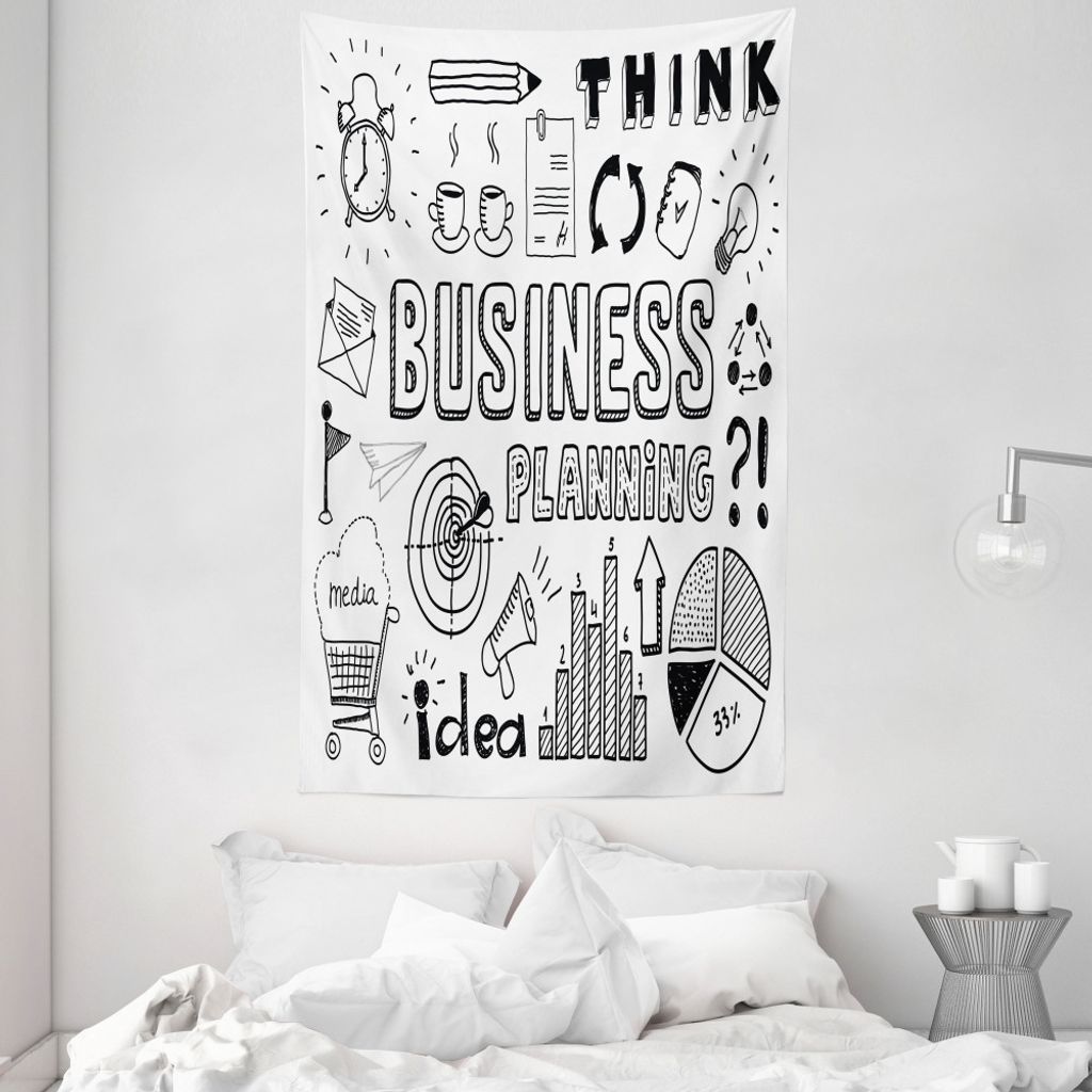 ABAKUHAUS Gekritzel Wandteppich und Tagesdecke, Business Planning Theme aus Weiches Mikrofaser Stoff Waschbar ohne Verblassen Digitaldruck, 140 x 2...
