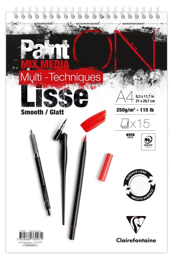 Clairefontaine 4x PaintON-glatt Spir 15Bl 250 g A4+ 976007C