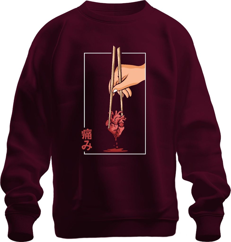 痛み Anatomisches Herz Essstäbchen Anime Vaporwave Japan Streetwear Uni Sweatshirt Pullover, Burgundy, XL