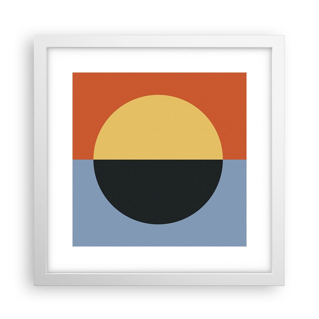 Gerahmtes Poster - Weißer Rahmen - Abstraktion Halbkreis Kontrast - 30x30 cm - Wand Bild - Wanddeko - Wandbilder - Kunstposter - Wandposter - Bild...