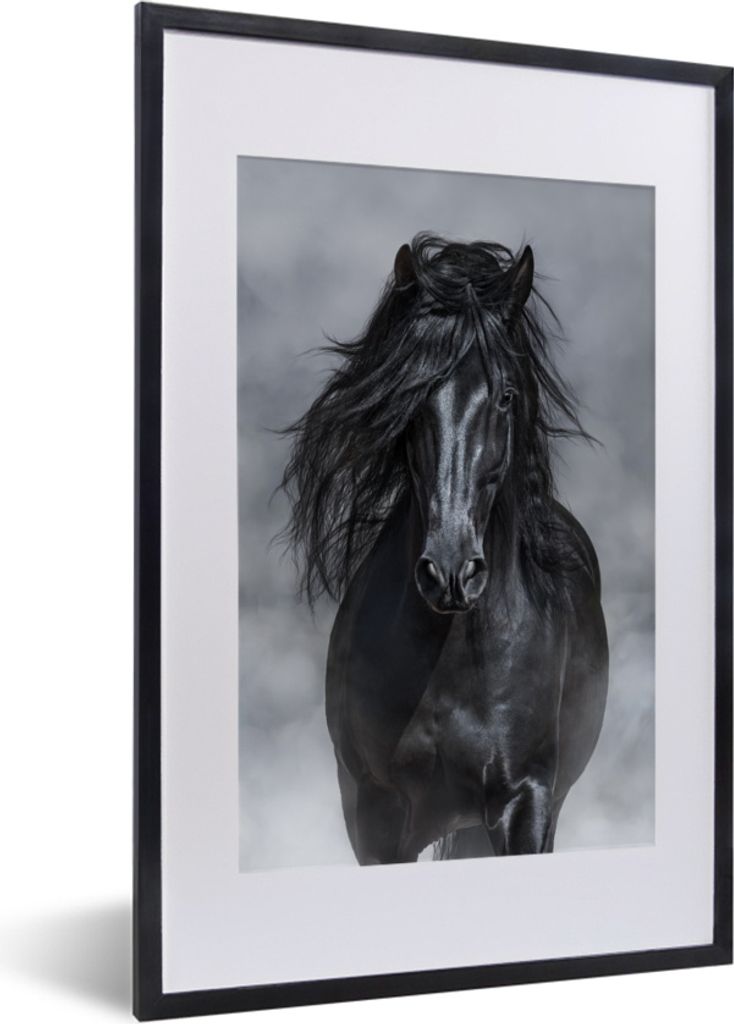 MuchoWow MuchoWow Gerahmtes Poster Pferd - Grau - Schwarz 40x60 cm - Poster mit zchwarzem Bilderrahmen - Poster in Rahmen