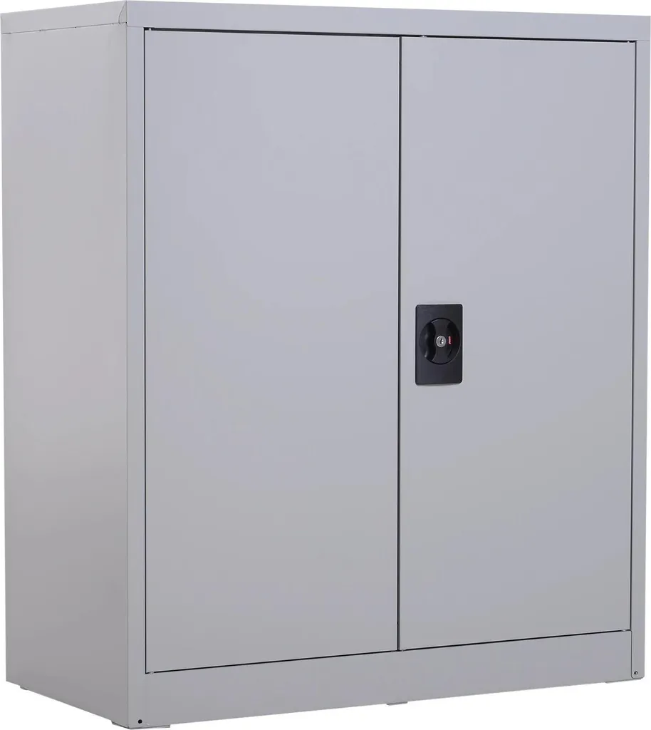 Armoire métallique basse avec étagère réglable et serrure de sécurité grise