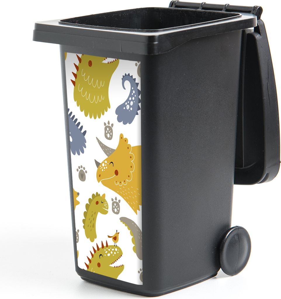 MuchoWow Mülltonnenaufkleber Dinosaurier - Schnittmuster - Jungen - Dino - Kinder 38x80 cm - Behälteraufkleber - Mülleimer-Aufkleber - Contain...