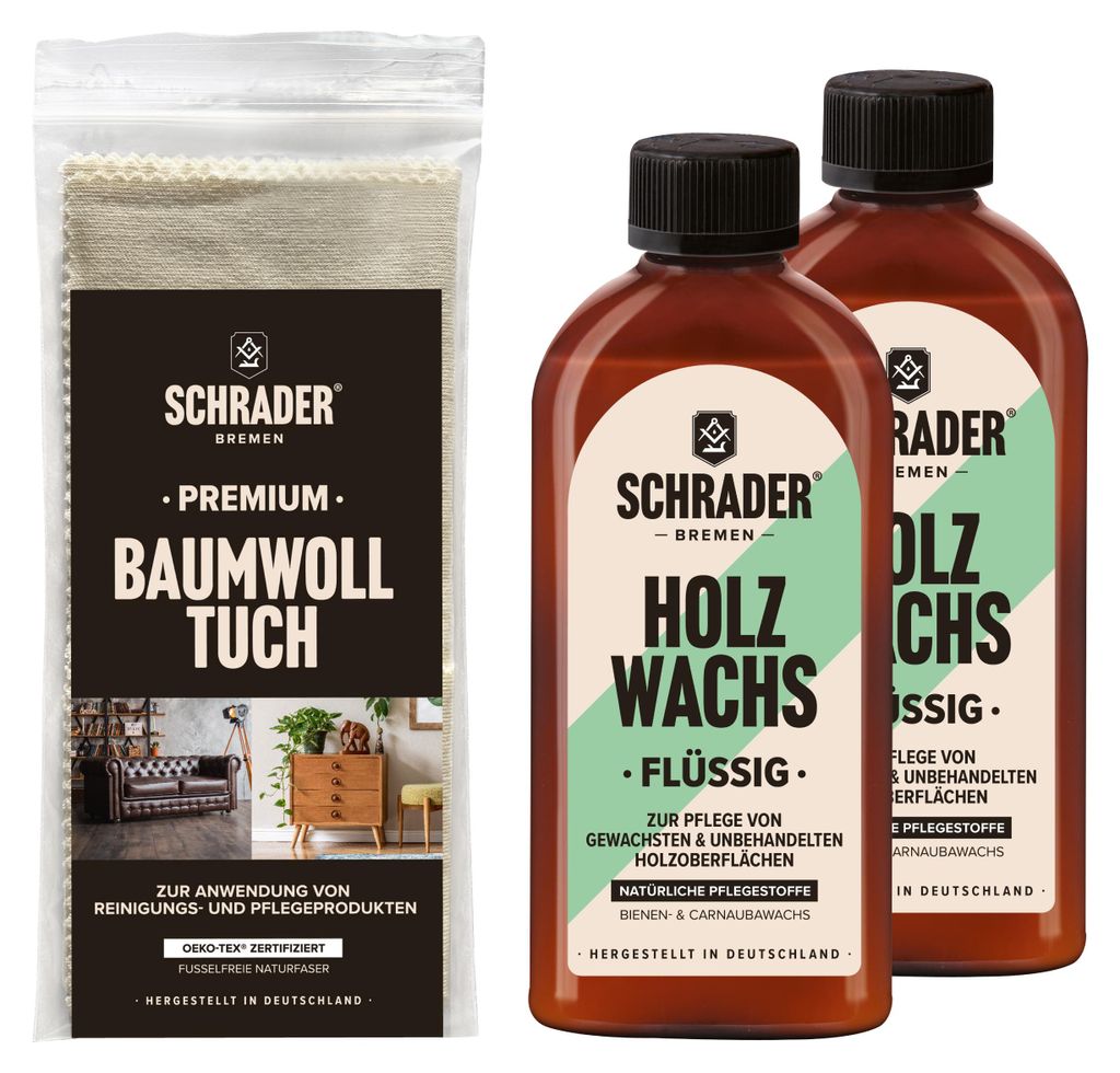SCHRADER Holz Wachs + Baumwolltuch - dreiteiliges Set zur Produktbild 