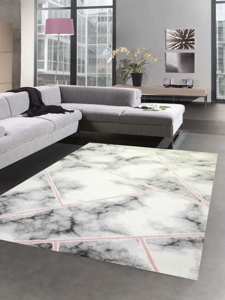 Tapis pour couloir et salon marbre rose 120x170 cm - Idéal passage fréquent