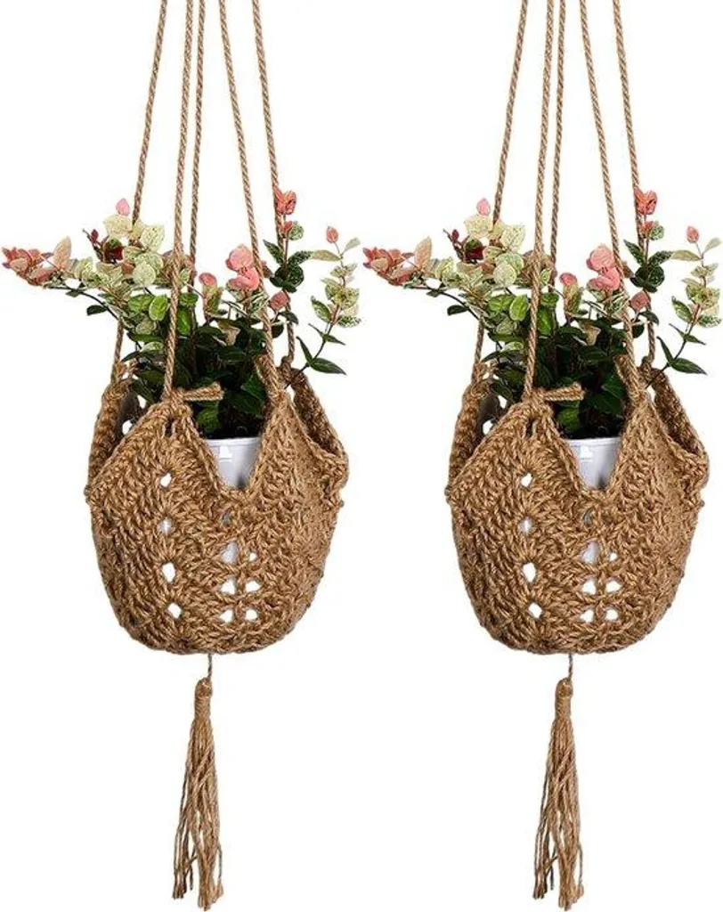 Lot de 2 suspensions pour plantes en macramé de coton style bohème 85cm